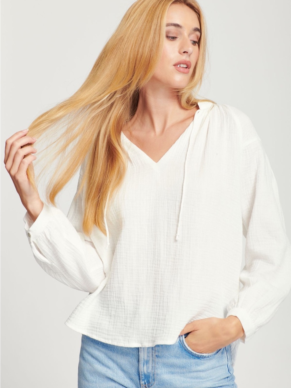 J. Crew Light White V-Neck Gauze Blouse size M